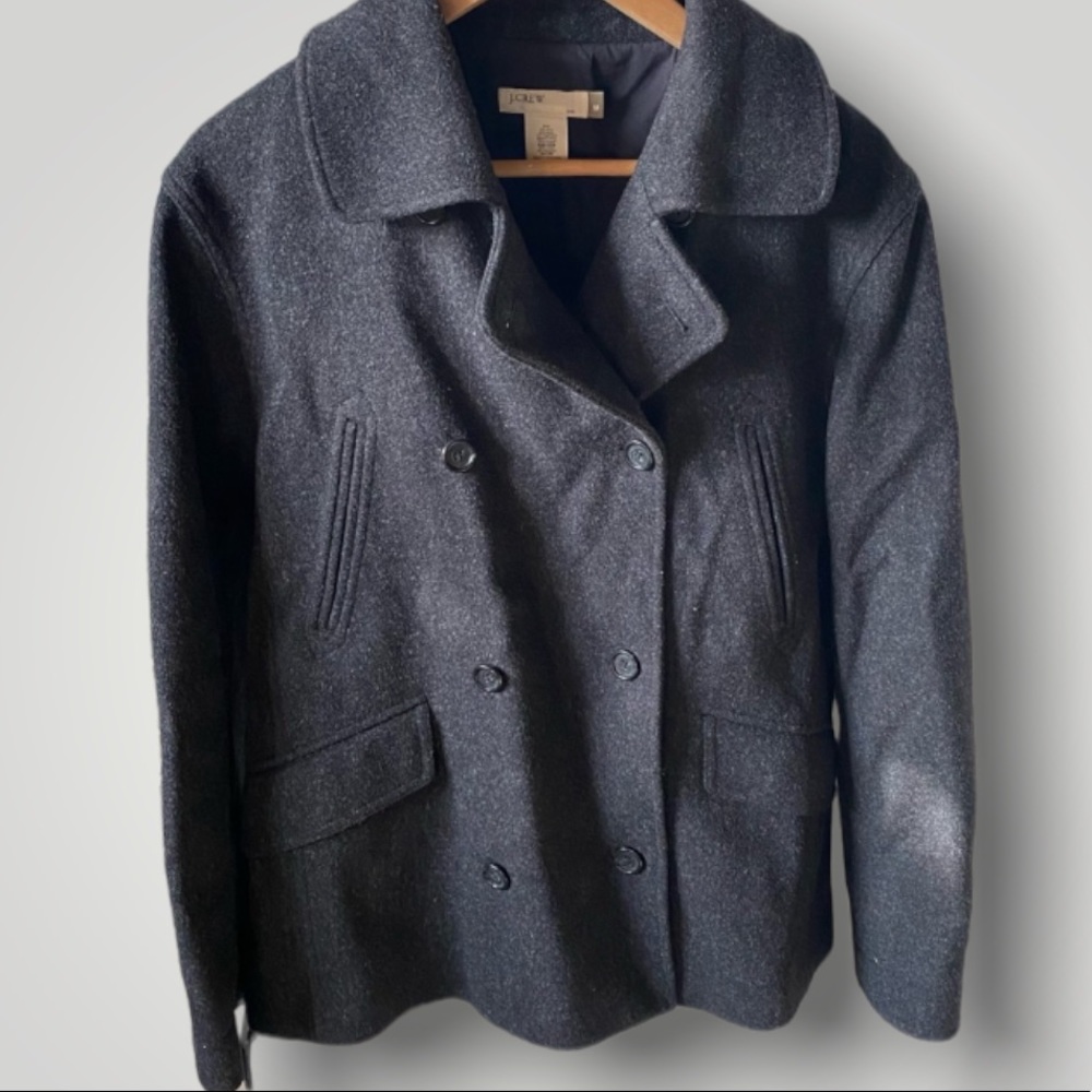 J Crew • Grey Wool Double Breasted Pea Coat
